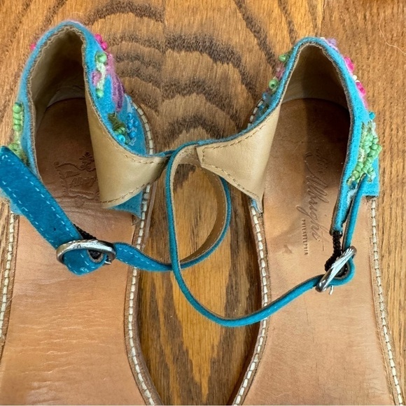 Miss Albright Suede, Beaded, Floral, Leather, Ankle Strap, Turquoise, Size 9 - Picture 6 of 10